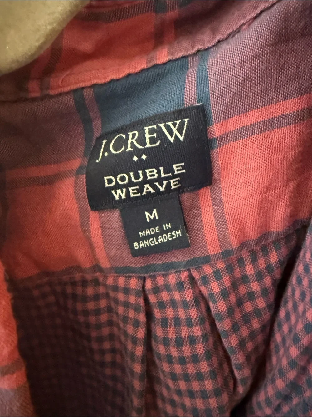J. Crew Double Weave Button Down cotton red blue plaid mens size medium